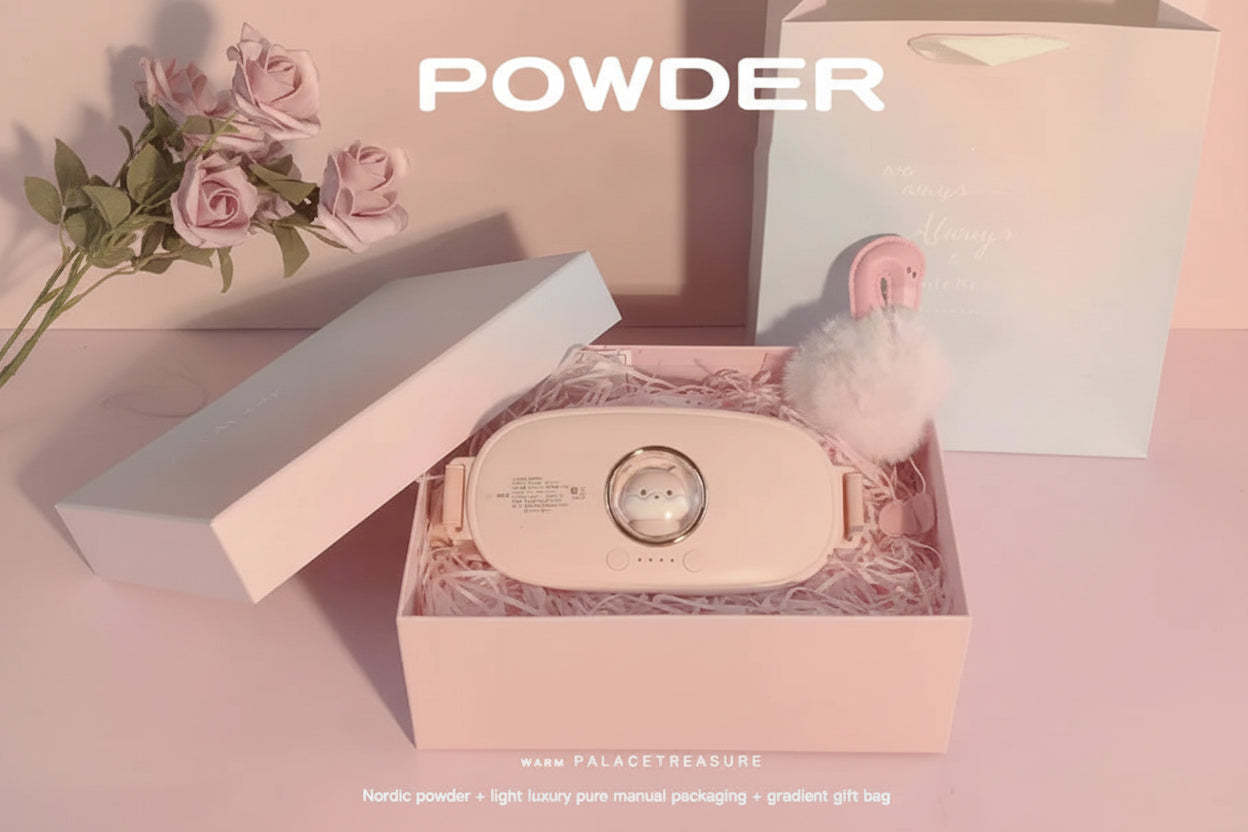 Pink beauty product in a box with decorative elements on a soft pink background