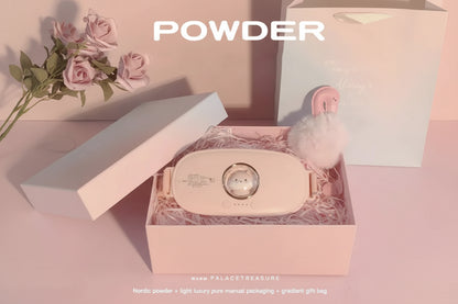Pink beauty product in a box with decorative elements on a soft pink background